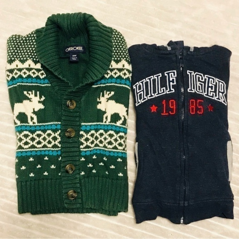 Bundle Toddler Boys Chunky Knit Cardigan Tommy Hilfiger Hoodie Sweatshirt 18 18M